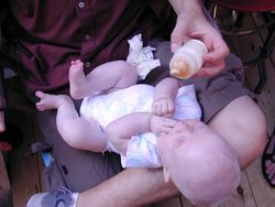 An infant being fed by bottle.