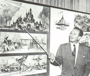 Walt Disney showing the concepts of Disneyland