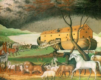 A painting by the American Edward Hicks (1780–1849), showing the animals boarding Noah's Ark two by two.